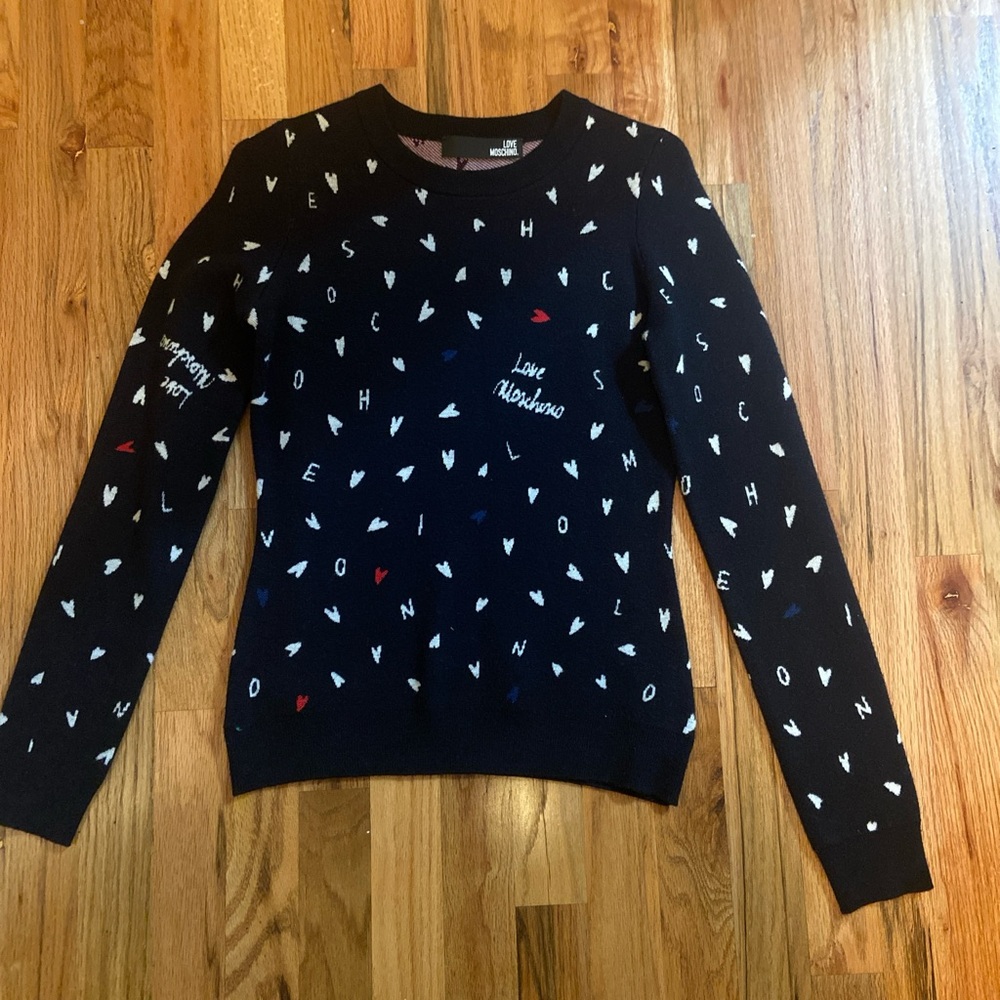 Moschino Black Sweater with Heart and Letter Design